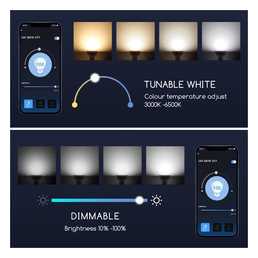 LED Ljusreglerad glödlampa GU10/7W/230V 3000-6500K Wi-Fi - Aigostar