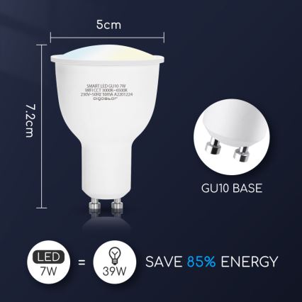 LED Ljusreglerad glödlampa GU10/7W/230V 3000-6500K Wi-Fi - Aigostar