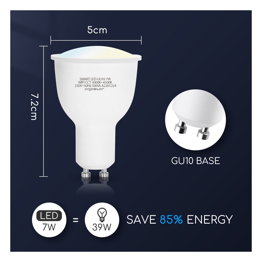 LED Ljusreglerad glödlampa GU10/7W/230V 3000-6500K Wi-Fi - Aigostar