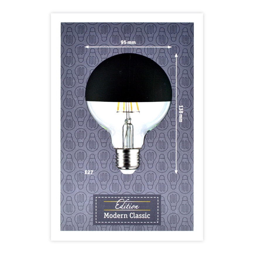 LED Ljusreglerad glödlampa med en mirror spherical cap GLOBE G95 E27/6,5W/230V 2700K svart - Paulmann 28676