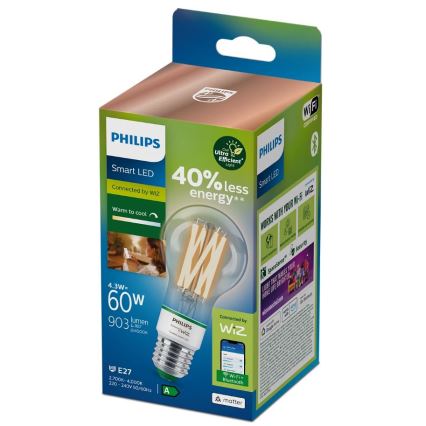 LED Ljusreglerad glödlampa Philips A60 E27/4,3W/230V 2700-4000K CRI 90 Wi-Fi