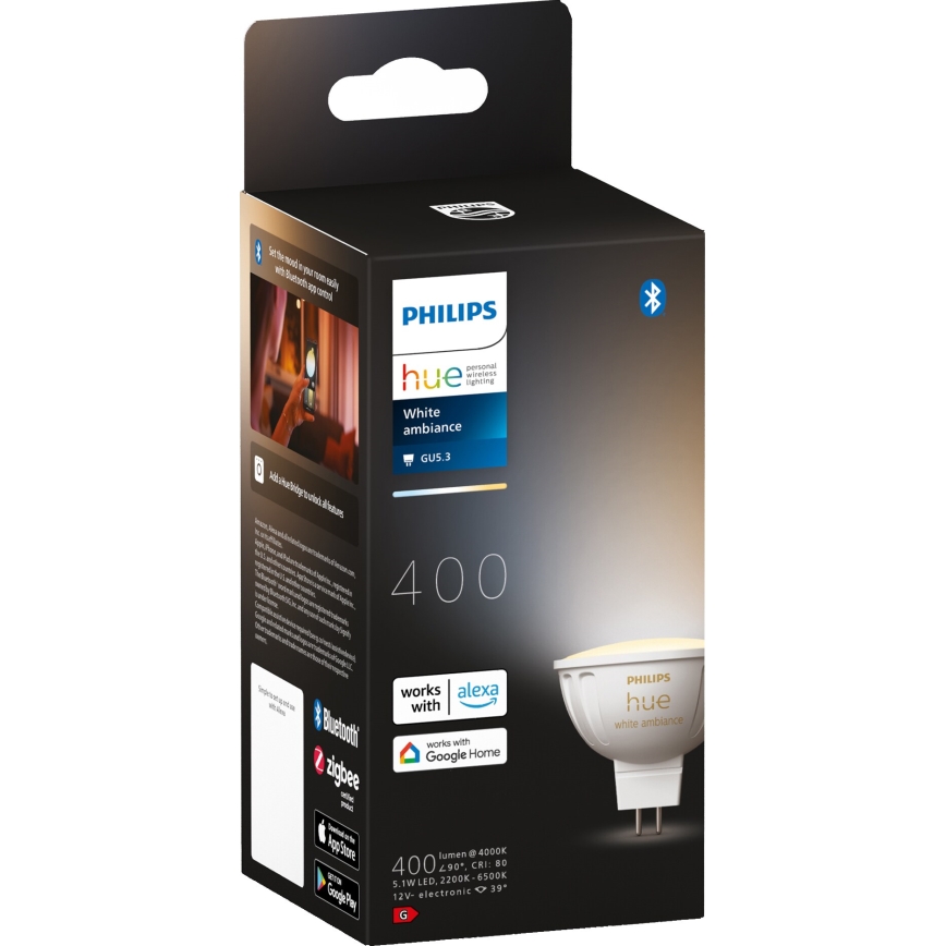 LED Ljusreglerad glödlampa Philips Hue White Ambiance GU5,3/MR16/5,1W/12V 2200-6500K