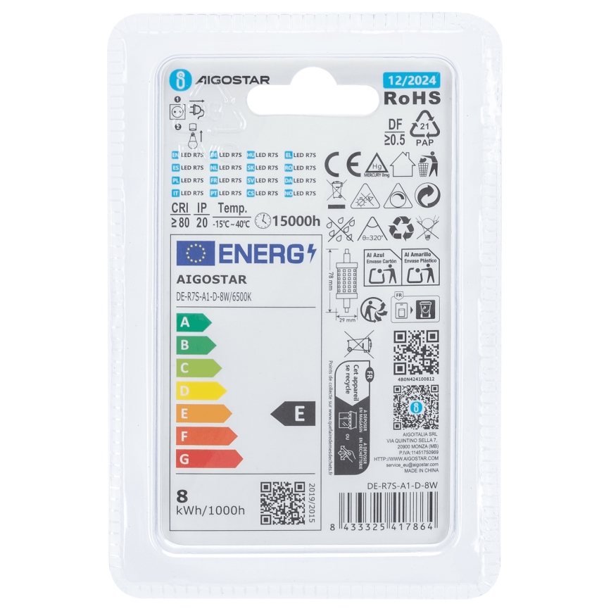 LED Ljusreglerad glödlampa R7s/8W/230V 6500K - Aigostar