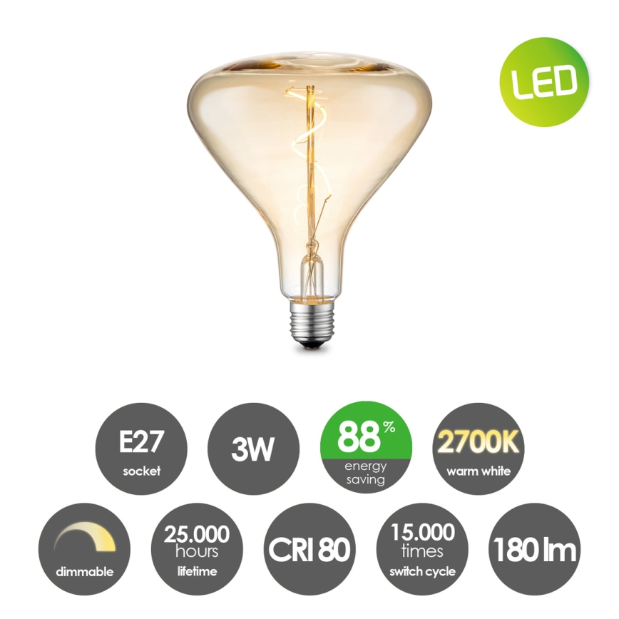 LED Ljusreglerad glödlampa VINTAGE EDISON E27/3W/230V 2700K