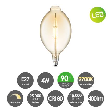 LED Ljusreglerad glödlampa VINTAGE EDISON E27/4W/230V 2700K