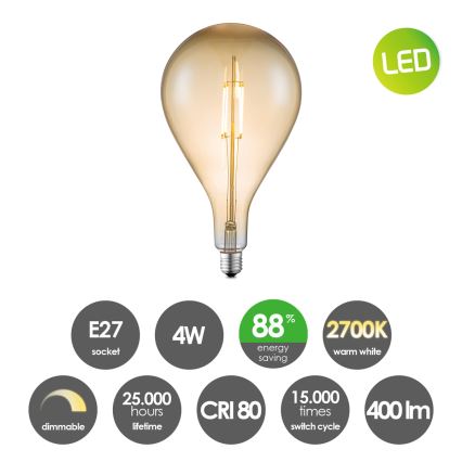 LED Ljusreglerad glödlampa VINTAGE EDISON E27/4W/230V 2700K