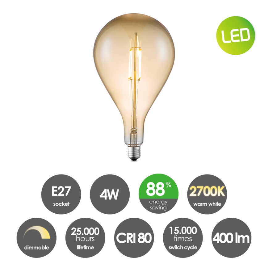 LED Ljusreglerad glödlampa VINTAGE EDISON E27/4W/230V 2700K
