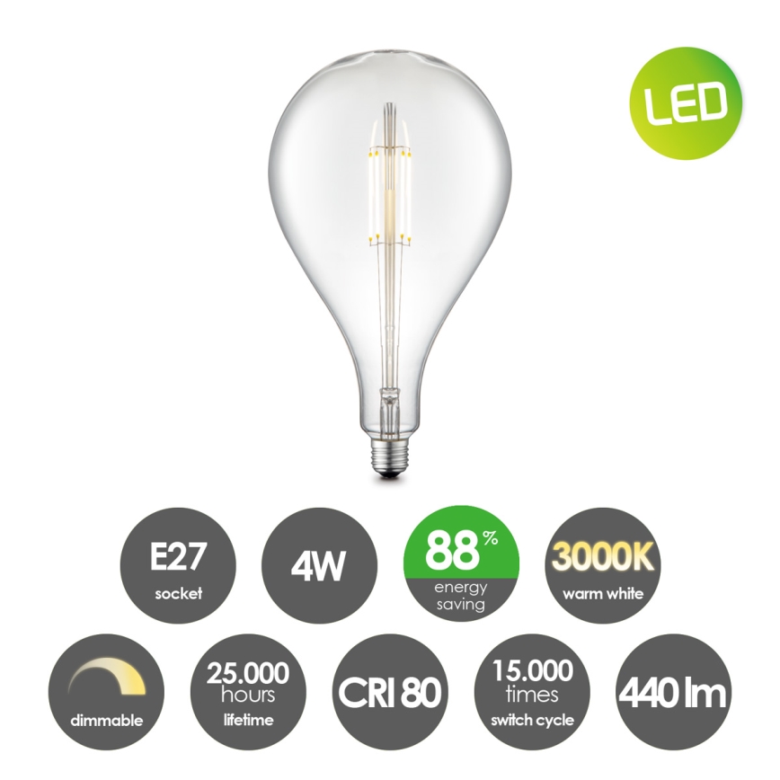 LED Ljusreglerad glödlampa VINTAGE EDISON E27/4W/230V 3000K