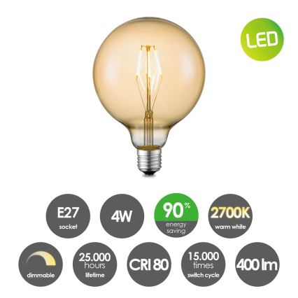 LED Ljusreglerad glödlampa VINTAGE EDISON G125 E27/4W/230V 2700K