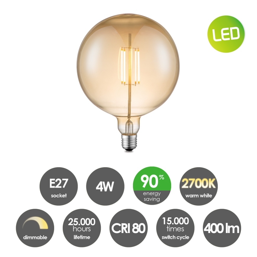 LED Ljusreglerad glödlampa VINTAGE EDISON G180 E27/4W/230V 2700K