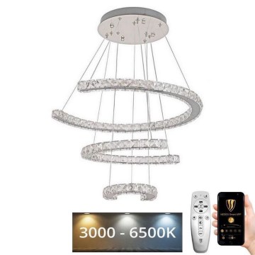 LED Ljusreglerad kristall ljuskrona på snöre LED/100W/230V 3000-6500K silver + fjärrkontroll