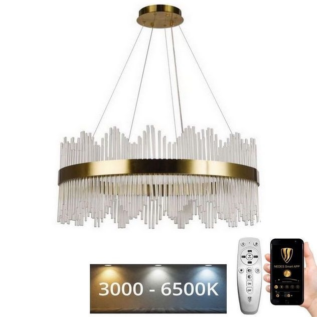 LED Ljusreglerad kristall ljuskrona på snöre LED/110W/230V 3000-6500K guld + fjärrkontroll