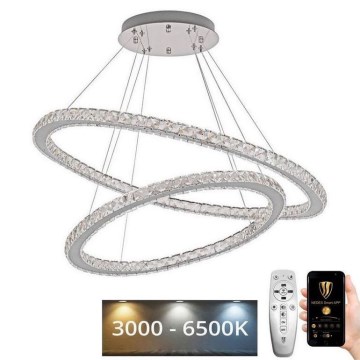 LED Ljusreglerad kristall ljuskrona på snöre LED/160W/230V 3000-6500K silver + fjärrkontroll