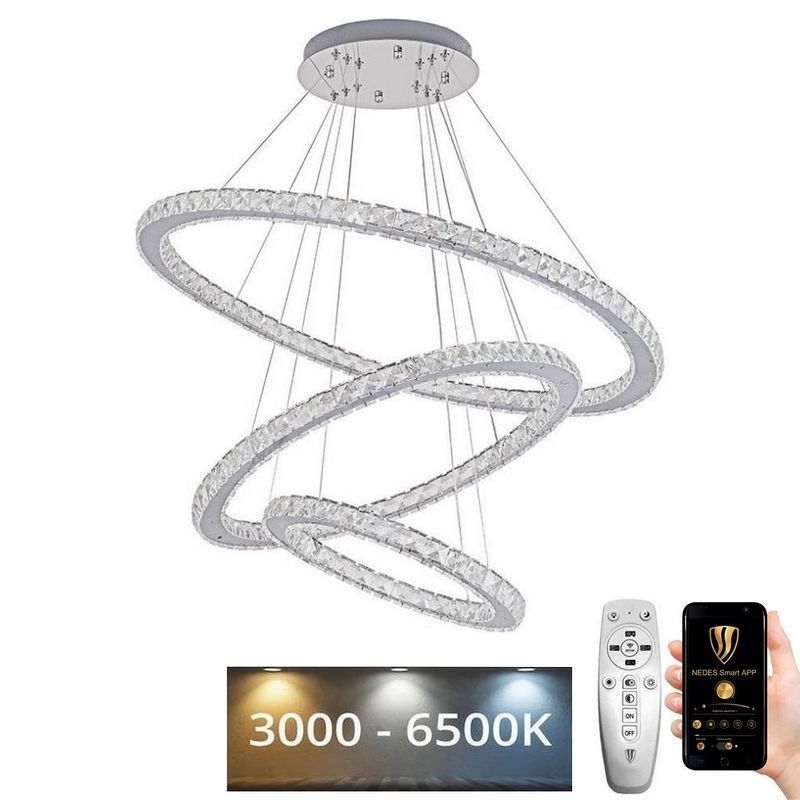 LED Ljusreglerad kristall ljuskrona på snöre LED/210W/230V 3000-6500K silver + fjärrkontroll
