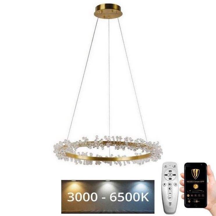 LED Ljusreglerad kristall ljuskrona på snöre LED/40W/230V 3000-6500K guld + fjärrkontroll