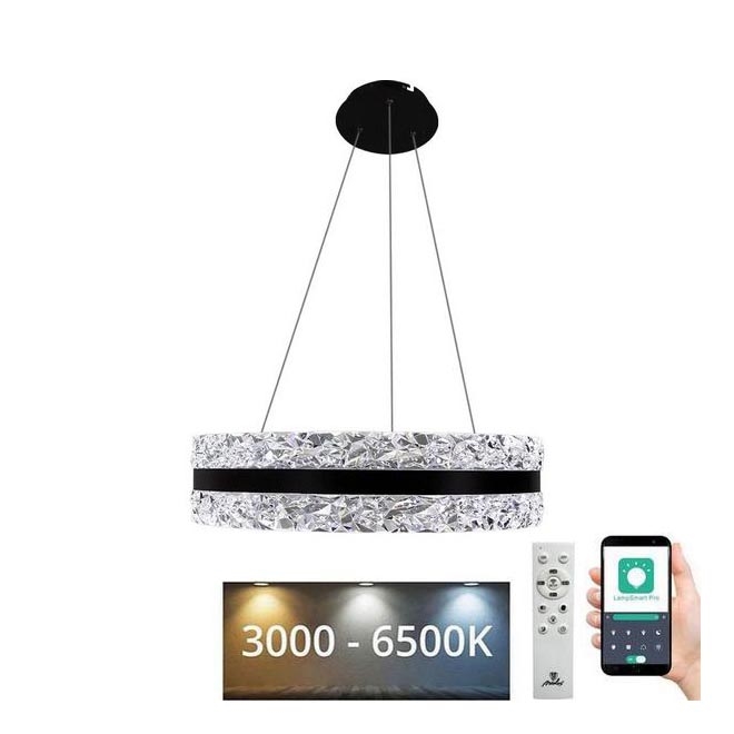 LED Ljusreglerad kristall ljuskrona på snöre LED/80W/230V 3000-6500K svart + fjärrkontroll