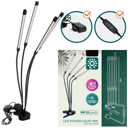 LED Ljusreglerad flexibel bordslampa med klämma för att odla växter VITARO 4xLED/10W/230V svart
