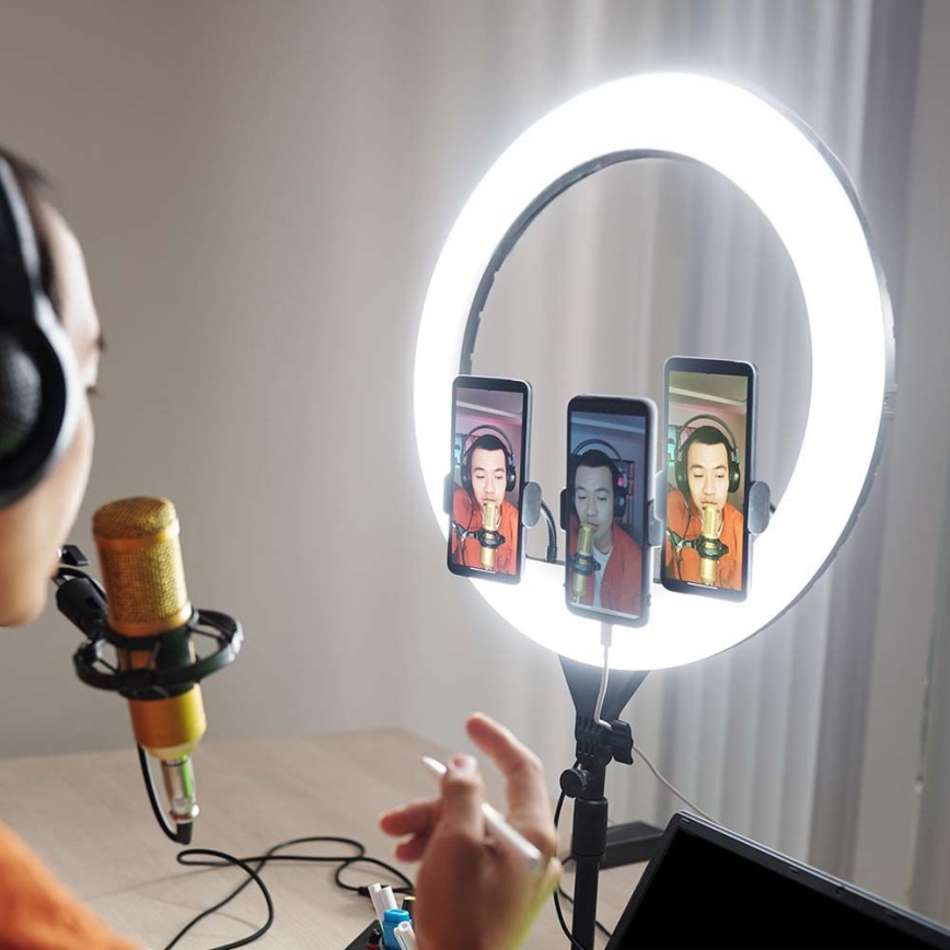 LED Ljusreglerad lampa med stativ och hållare för vloggning LED/55W/230V CRI 90 + fjärrkontroll