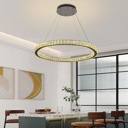 LED Ljusreglerad kristall ljuskrona på snöre LED/100W/230V 3000-6500K silver + fjärrkontroll