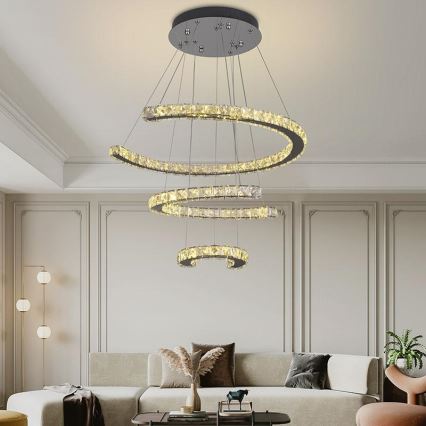 LED Ljusreglerad kristall ljuskrona på snöre LED/100W/230V 3000-6500K silver + fjärrkontroll
