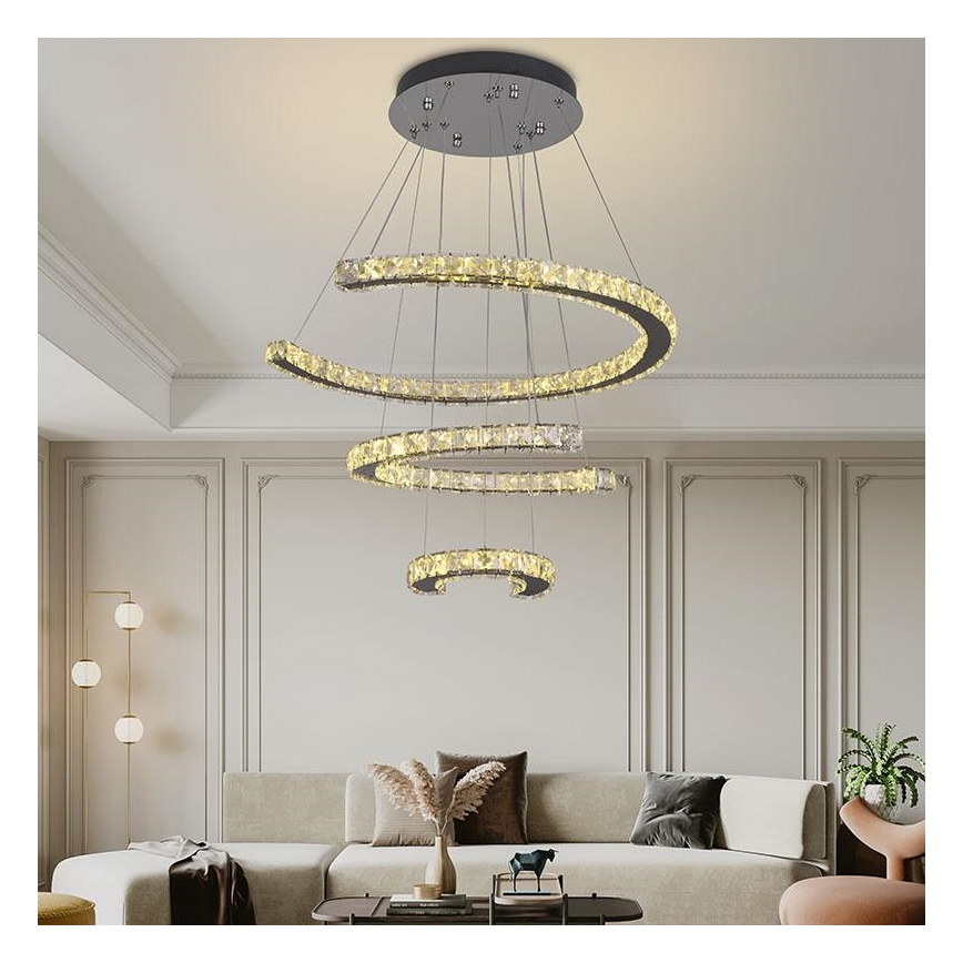 LED Ljusreglerad kristall ljuskrona på snöre LED/100W/230V 3000-6500K silver + fjärrkontroll