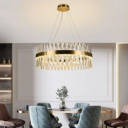 LED Ljusreglerad kristall ljuskrona på snöre LED/110W/230V 3000-6500K guld + fjärrkontroll