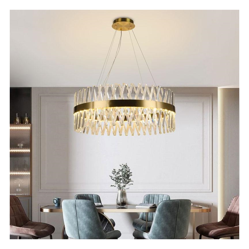 LED Ljusreglerad kristall ljuskrona på snöre LED/110W/230V 3000-6500K guld + fjärrkontroll