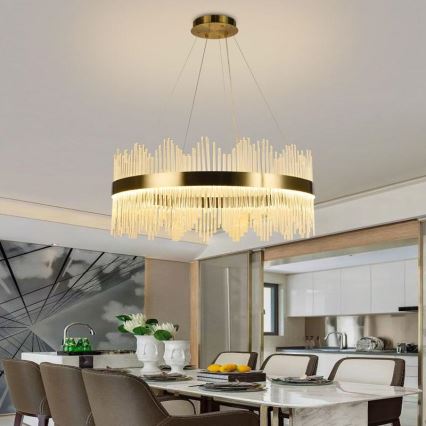 LED Ljusreglerad kristall ljuskrona på snöre LED/110W/230V 3000-6500K guld + fjärrkontroll