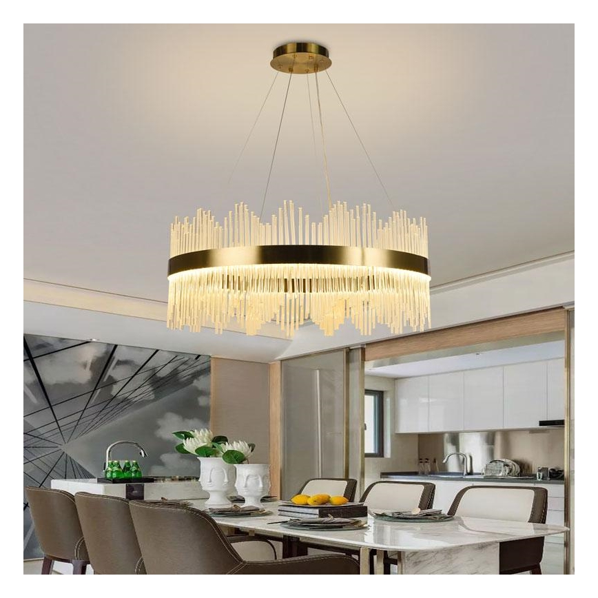 LED Ljusreglerad kristall ljuskrona på snöre LED/110W/230V 3000-6500K guld + fjärrkontroll