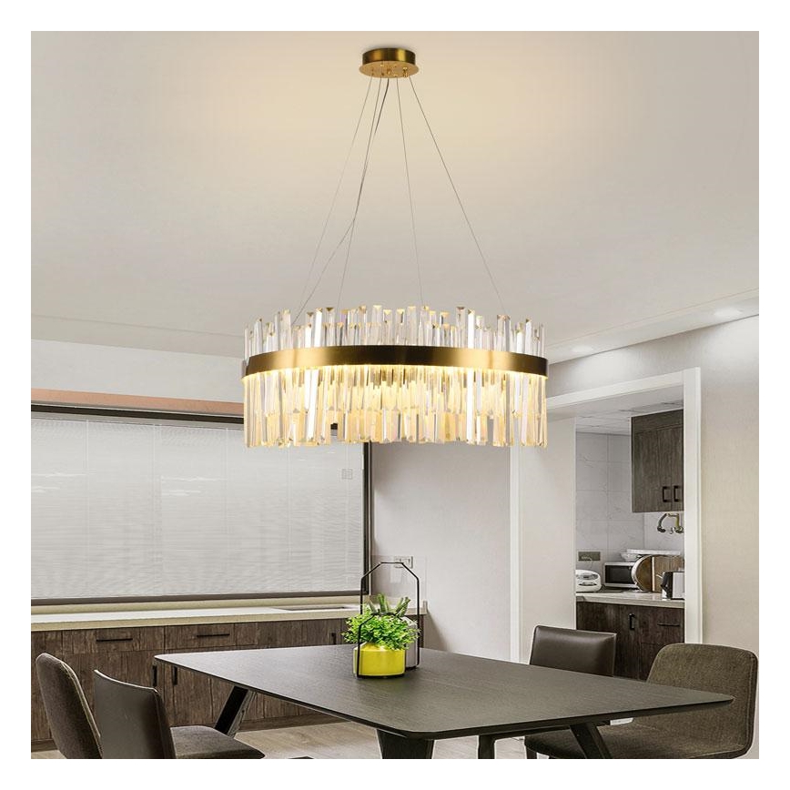 LED Ljusreglerad kristall ljuskrona på snöre LED/110W/230V 3000-6500K guld + fjärrkontroll