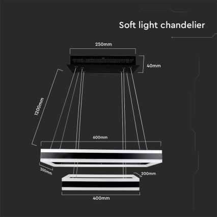 LED ljusreglerad ljuskrona på textilsladd LED/113W/230V 3000K svart