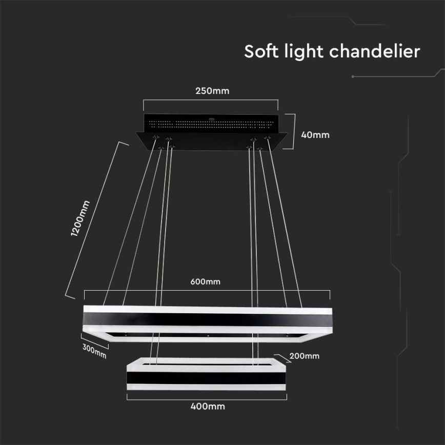 LED ljusreglerad ljuskrona på textilsladd LED/113W/230V 3000K svart