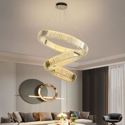 LED Dimbar kristallkronkrona på snöre LED/115W/230V 3000-6500K skinande krom + fjärrkontroll