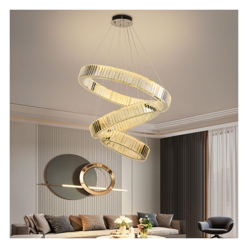 LED Dimbar kristallkronkrona på snöre LED/115W/230V 3000-6500K skinande krom + fjärrkontroll