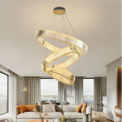 LED Ljusreglerad kristall ljuskrona på snöre LED/115W/230V 3000-6500K krom/guld + fjärrkontroll