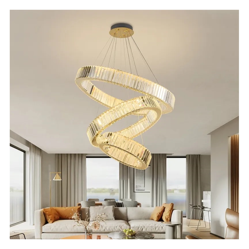 LED Ljusreglerad kristall ljuskrona på snöre LED/115W/230V 3000-6500K krom/guld + fjärrkontroll