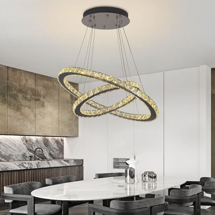 LED Ljusreglerad kristall ljuskrona på snöre LED/115W/230V 3000-6500K silver + fjärrkontroll