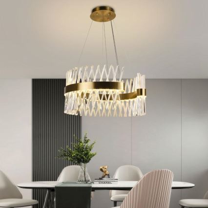 LED Ljusreglerad kristall ljuskrona på snöre LED/130W/230V 3000-6500K guld + fjärrkontroll