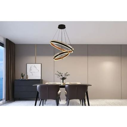 LED ljusreglerad ljuskrona på textilsladd LED/140W/230V 3000-6500K diameter 60 cm + fjärrkontroll
