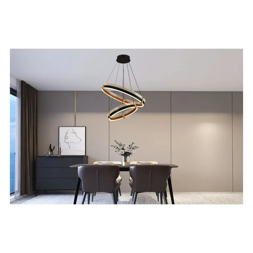 LED ljusreglerad ljuskrona på textilsladd LED/140W/230V 3000-6500K diameter 60 cm + fjärrkontroll