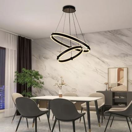 LED ljusreglerad ljuskrona på textilsladd LED/140W/230V 3000-6500K + fjärrkontroll