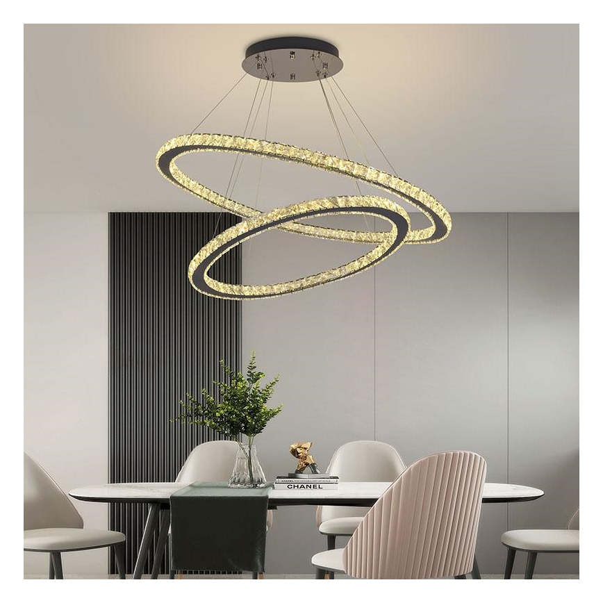 LED Ljusreglerad kristall ljuskrona på snöre LED/160W/230V 3000-6500K silver + fjärrkontroll