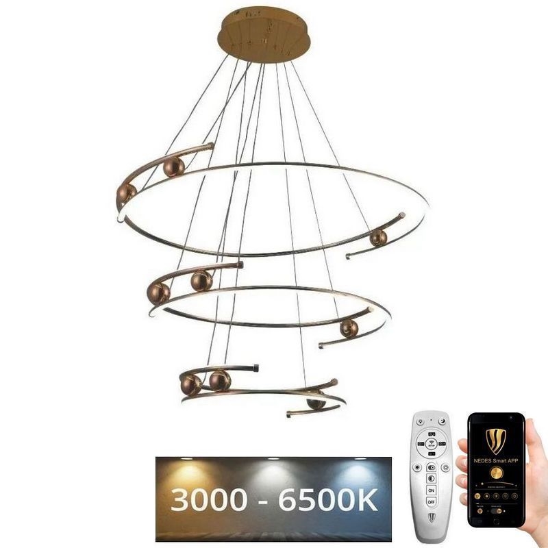 LED ljusreglerad ljuskrona på textilsladd LED/170W/230V 3000-6500K diameter 80 cm + fjärrkontroll