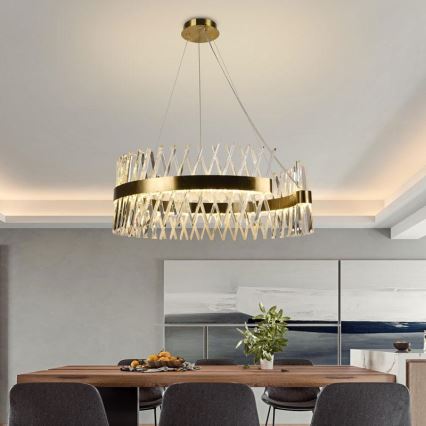 LED Ljusreglerad kristall ljuskrona på snöre LED/175W/230V 3000-6500K guld + fjärrkontroll