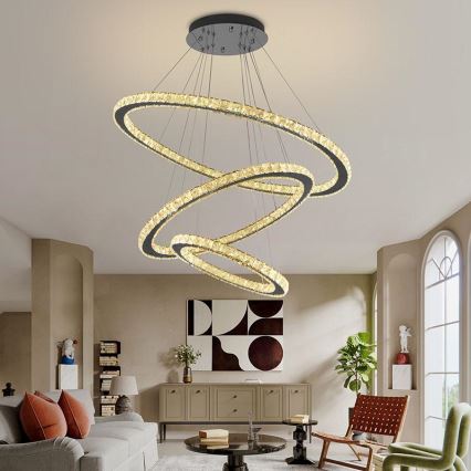 LED Ljusreglerad kristall ljuskrona på snöre LED/210W/230V 3000-6500K silver + fjärrkontroll