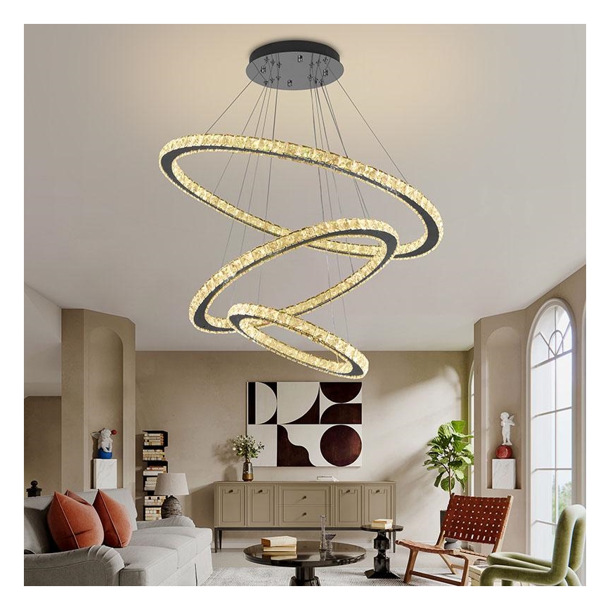 LED Ljusreglerad kristall ljuskrona på snöre LED/210W/230V 3000-6500K silver + fjärrkontroll