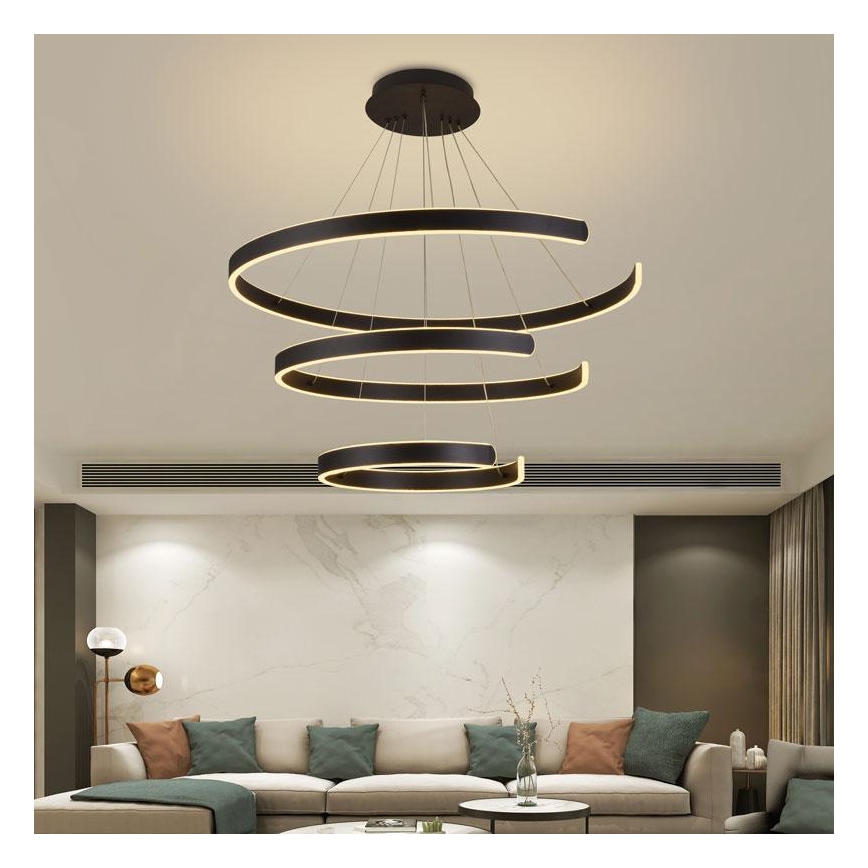 LED ljusreglerad ljuskrona på textilsladd LED/220W/230V 3000-6500K diameter 80 cm + fjärrkontroll