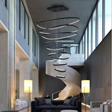 LED ljusreglerad ljuskrona på textilsladd LED/370W/230V 3000-6500K diameter 100 cm + fjärrkontroll