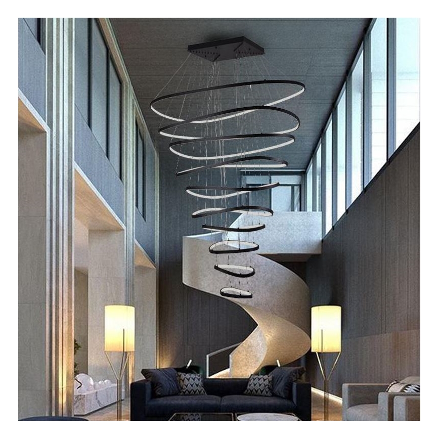 LED ljusreglerad ljuskrona på textilsladd LED/370W/230V 3000-6500K diameter 100 cm + fjärrkontroll