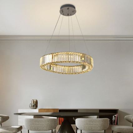 LED Dimbar kristallkronkrona på snöre LED/40W/230V 3000-6500K skinande krom + fjärrkontroll